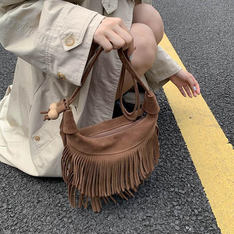 Quasten Damen Tasche Neue Quasten Damen Schultertasche Mode Textur Retro Schulter Messenger Einfache Tasche