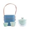 Crystal Glaze Travel Tea Set, Kiln Change Express Cup Cover Bowl, Household Kung Fu One Pot Two Cups Outdoor Portable Bag