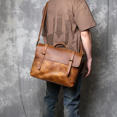 Retro Crazy Horse Leder Commuter Handtasche Oberleder Rindsleder Alte Posttasche Britischer Stil Leder Diagonal Umhängetasche Herren