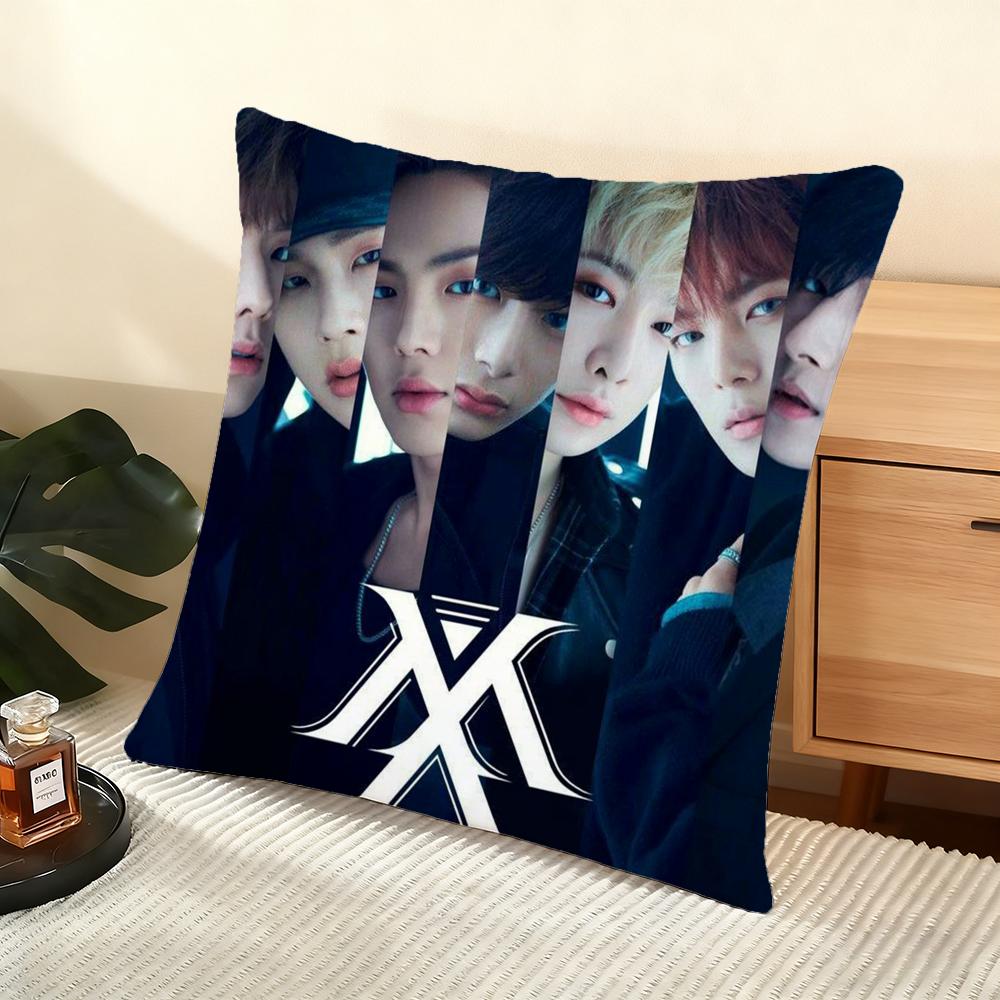 Monsta X KPOP Group Cushion Cover Silky Short Plush Home Sofa Cushion Cover - Invisible Zipper Home Decoration