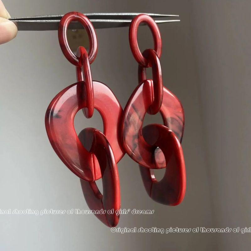 Red Geometric Large Earrings European and American Style Fashionable Accessible Luxury Earrings with Stylish and Exaggerated Earrings for Women