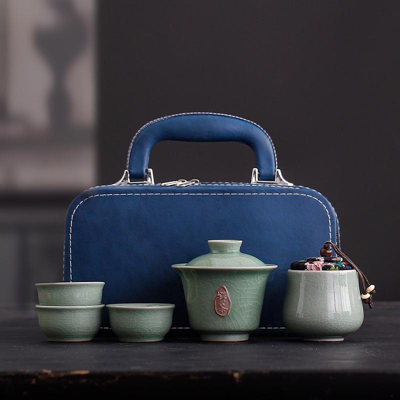 Huang Ru Travel Tea Set Portable Outdoor Camping Tea Bowl Kuaike Cup One Pot Three Cups Gift Box