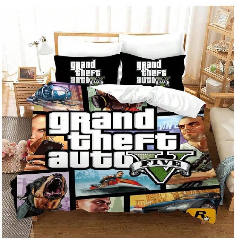 Theft Game Grand Auto Bedding Set Cartoon Duvet Covers Bedclothes Pillowcase