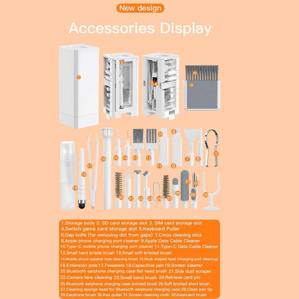 20pcs Headphone, Phone, Keyboard, Camera Cleaning Kit Box Electronics Cleaning Products