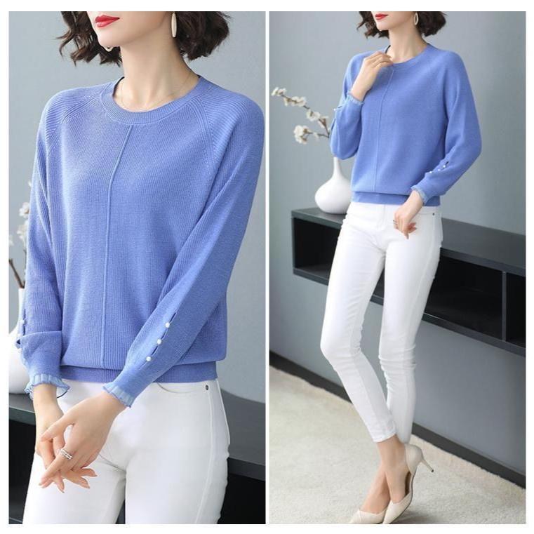 Lässiger Pullover Lockerer Pullover für Damen Langärmliger Dünner und Vielseitiger Strickpullover Basisschicht für Frühling und Herbst