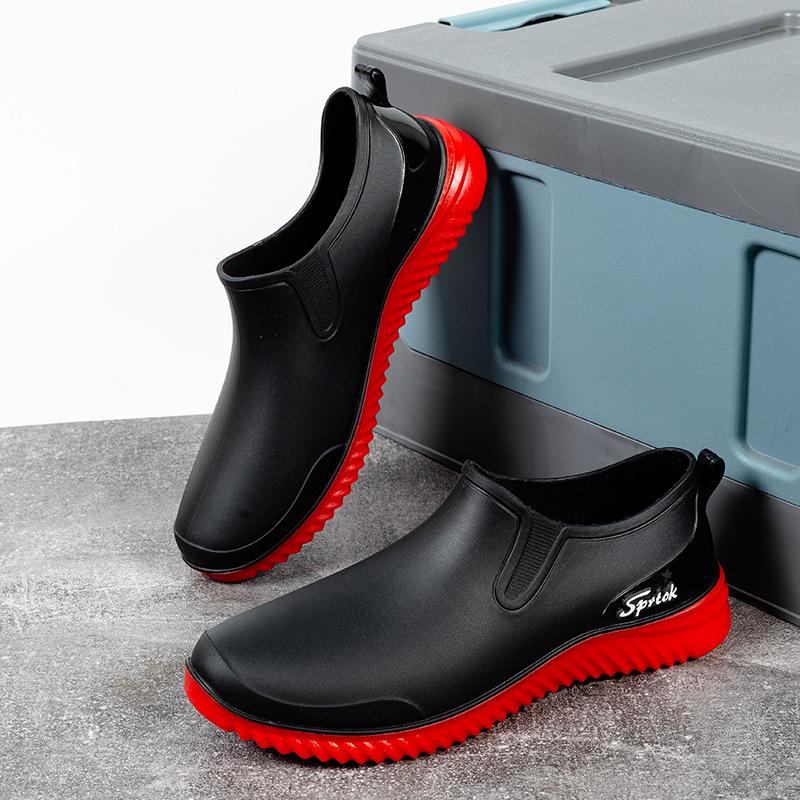 Fashion low-top rain shoes men's waterproof and non-slip short tube wear-resistant low-top waterproof shoes car wash kitchen chef work shoes men