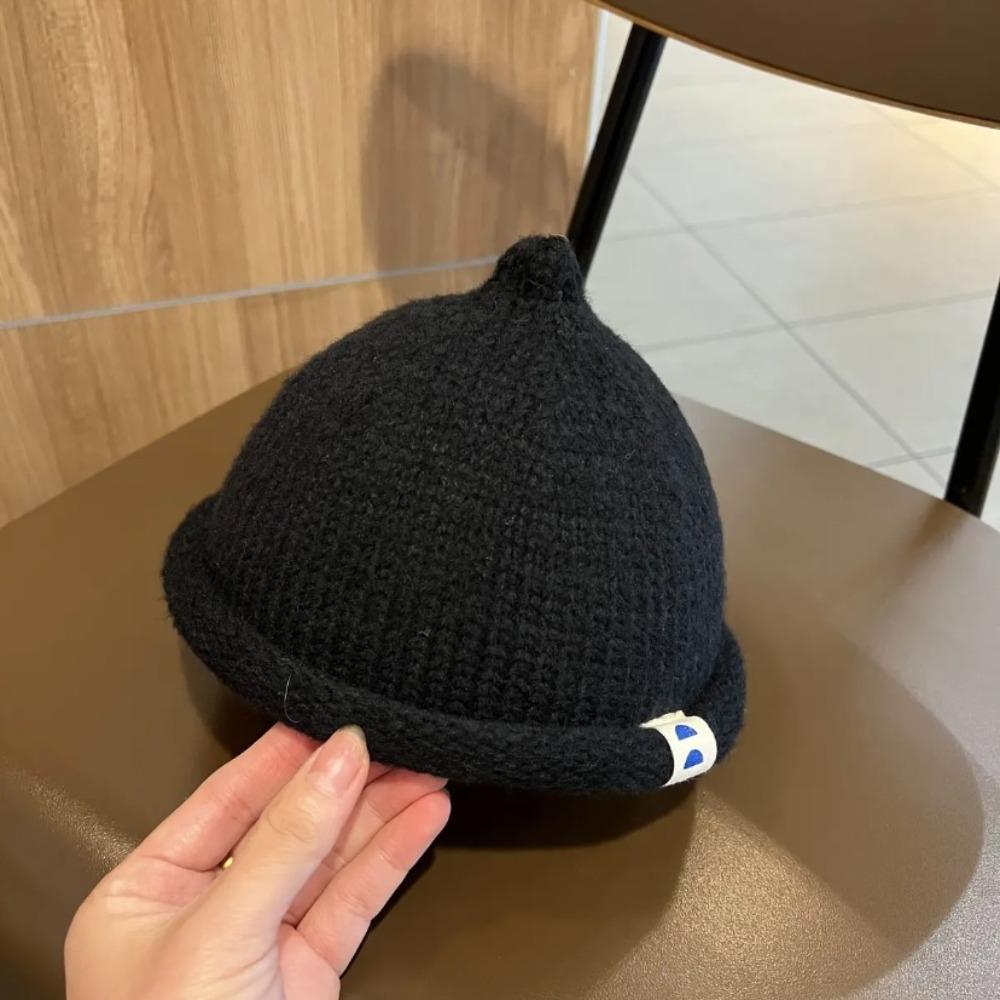 Korean Curled Edge Hat Autumn Winter Children's Bonnet Hats Cute Baby Knitted Hat  Kids