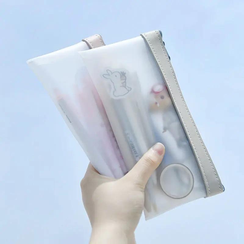 1pcs Transparent Frosted Cosmetic Bag Women Makeup Bag Travel Bathing Wash Pouch Toiletries Organizer Student Stationery Storage Bags