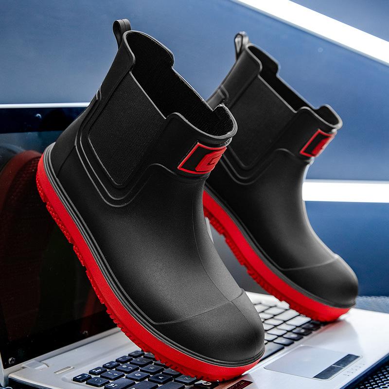 Men's Short-Tube Non-Slip Rain Boots Fashionable Low-Top Water Shoes, Pvc One-Time Molded Rain Boots, Pastoral Labor Waterproof