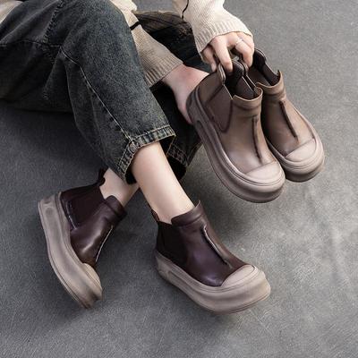 Jiechu 2024 Autunno/Inverno Scarpe Casual da Donna Retro Alte con Suola Spessa