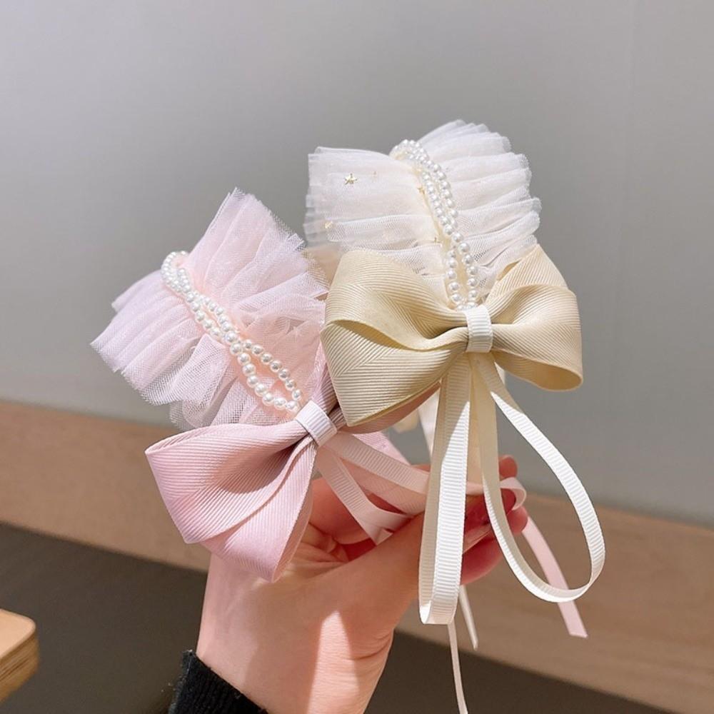 Sweet Bow Lace Headband Lolita Princess Hair Hoop Fashion Pearl Ribbon for Baby Girls