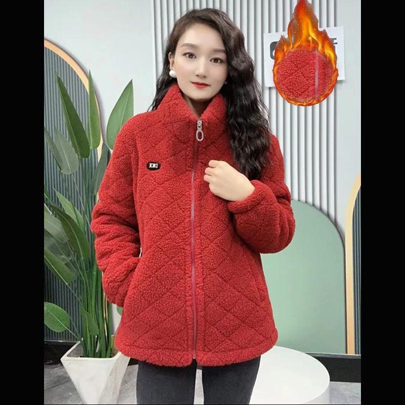 Fleece Lined Thickened Coat Women's Winter Warm Jacket Middle Aged Mothers Fashionable