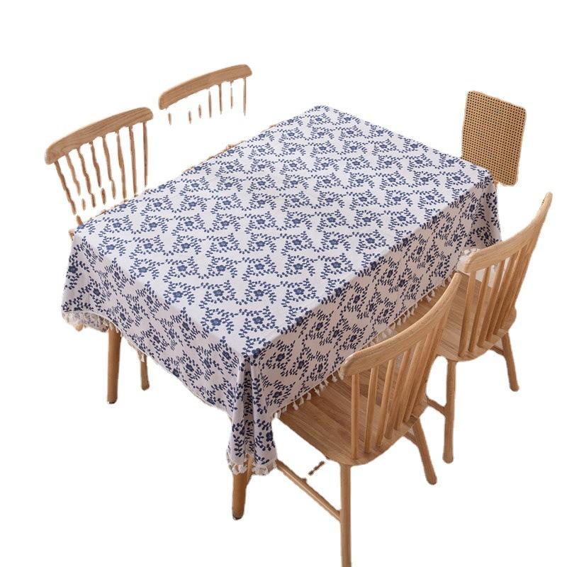 Tablecloth Polyester Cotton Fringed Printed Leaves Rectangular Dining Table Cloth Coffee Table Tablecloth Cover Towel Small Fresh