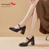 Red Dragonfly Women's Chunky Heel Mary Jane Shoes - Patent Leather High Heels