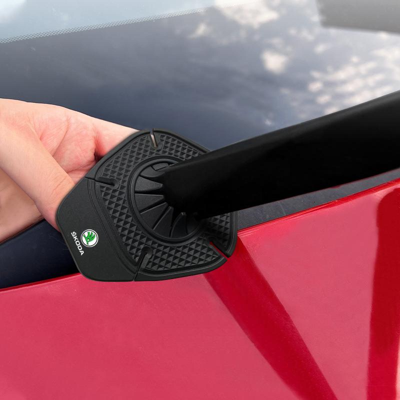 2Pcs Car Windshield Wiper Protective Cover Dust Wiper Emblem Car Styling For Skoda Octavia Superb Rapid Kodiaq Karoq Fabia Kamiq Roomster Citigo
