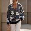 V Neck Long Sleeve Flower Pattern Knit Cardigan Sweater