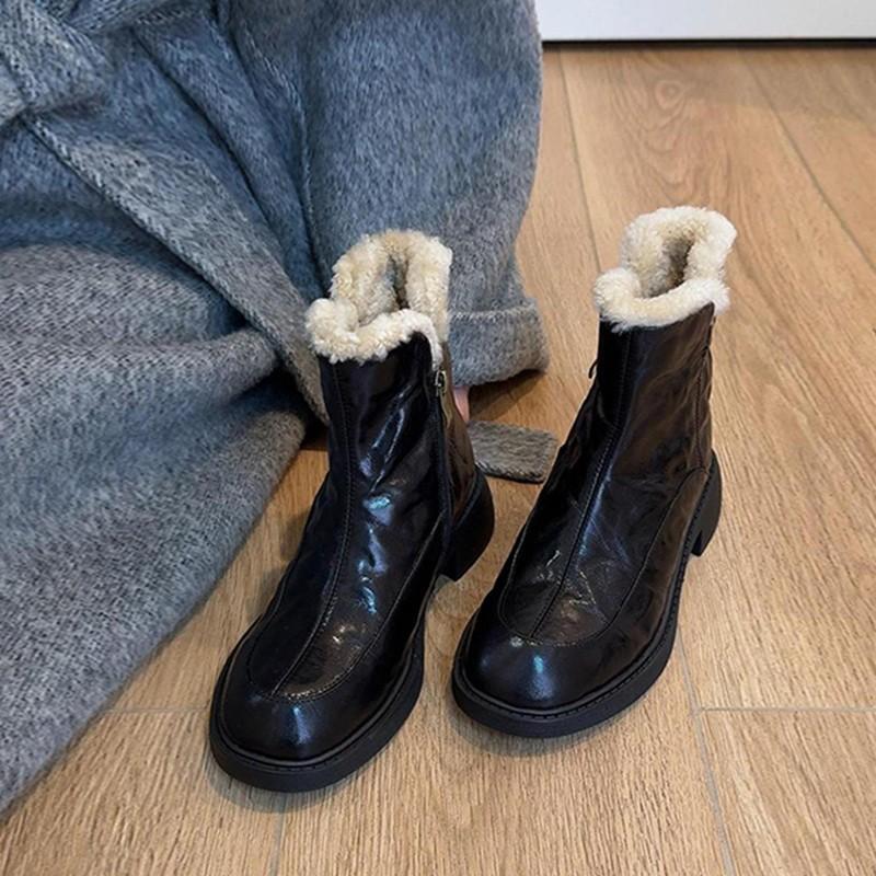 

Leather Coarse Heel Snow Boots Women s 2025 New Winter Martin Boots Northeast Boots Thick Velvet Cotton Shoes High Heel Short Boots 40 чёрный