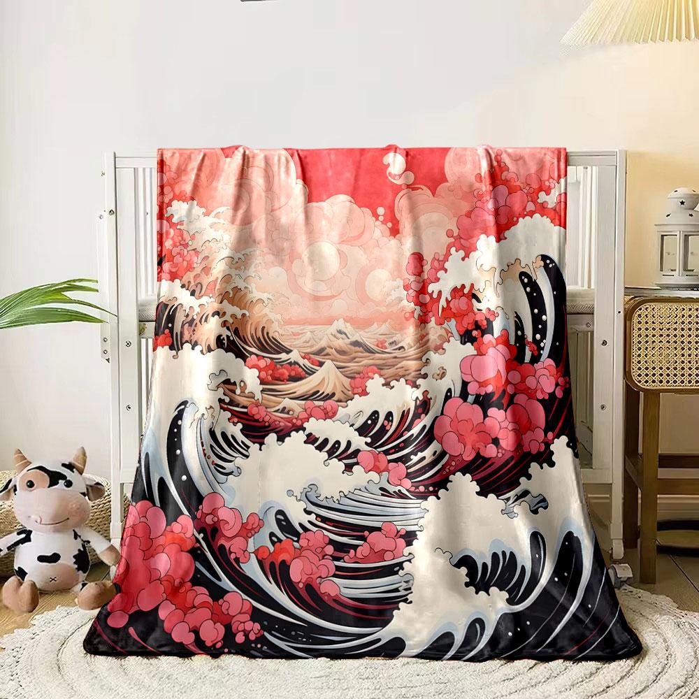 Red and Pink Waves Art print blanket soft and cozy perfect for the living room bed sofa or a nap,gift