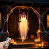 Hanging Ghost Decorations for Halloween Swing Ornament with LED String Lights Outdoor Decor, Adjustable Decorative Polyester Garden Light-Up Bat Decor