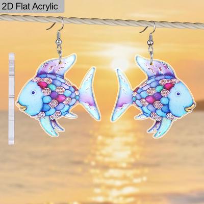 2D Flache Regenbogenfisch-Ohrringe Acryl Regenbogenfisch Wal Meerjungfrau Hängeohrringe Lehrer-Ohrringe für Lehrer, Schulanfangsschmuck