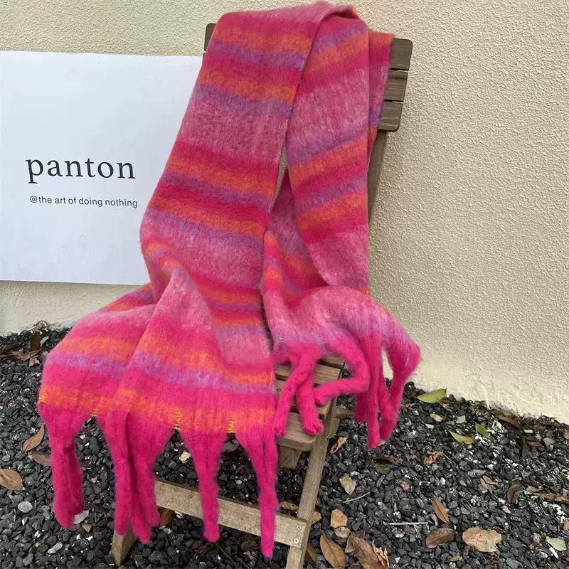 Korean Style Imitation Cashmere Plaid Scarf - Women's Warm, Thick, and Versatile Neck Warmer for Fall and Winter.