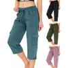 Cropped Pants Adjustable Waist Breathable Stretchy Fabric Women Summer Pants with Pockets Outdoor Travel Mid-calf Length Pants