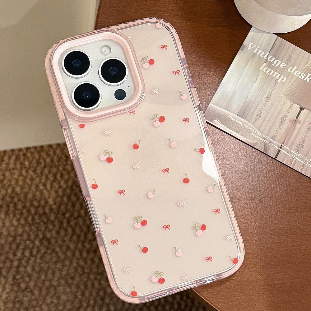 Lovely Red Cherry Shockproof Protective Clear Case for iPhone 17 Pro Max 15 13 14 16 Pro Max Soft Shockproof Cute Cover