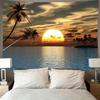 Seaside Sunset Tapestry Beach Palm Tree Pattern Wall Hanging Bohemian Home Decor Bedroom Outdoor Art Wall Carpet