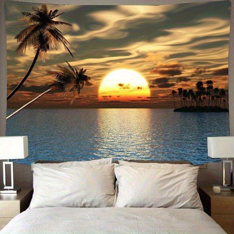 Seaside Sunset Tapestry Beach Palm Tree Pattern Wall Hanging Bohemian Home Decor Bedroom Outdoor Art Wall Carpet