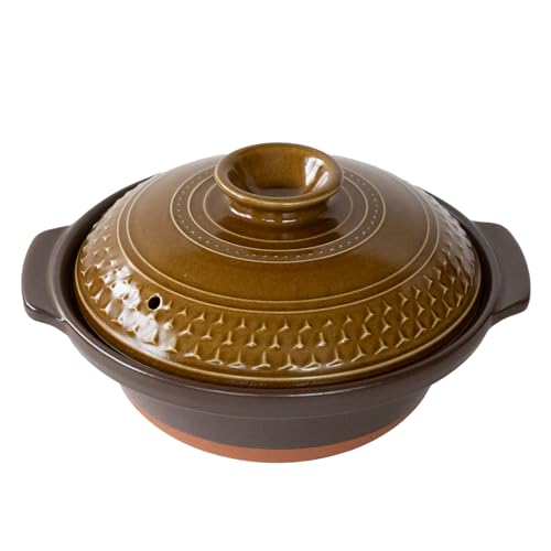 Banko Ware Earthenware Pot, No. 8, Serves 2-3, Medium, 1500ml, Microwave, Oven, and Direct Heat Safe, CLEA AKARI (Brown), Made in Japan, Product Numbe