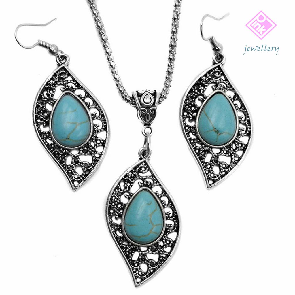 

Лист Бирюзовый ожерелье Серьги Модные ювелирные изделия Набор Ретро Дизайн