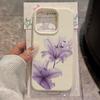 Purple Lily Flower Pattern Lychee Texture Silicone Phone Case For iPhone 11 12 13 14 15 16 17 Pro Max 14 Plus 17Air Soft Cover
