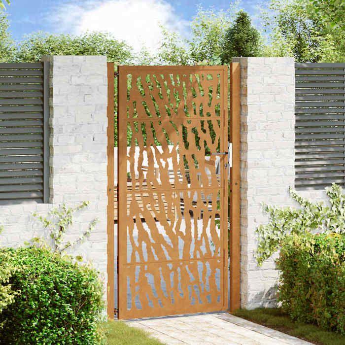 VidaXL Porte de jardin acier résistant aux intempéries design tracés, porte de clôture, porte extérieure, porte en métal, 4100987