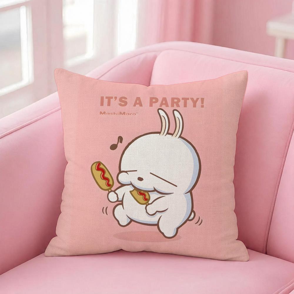 Anime Mashimaro Cushion Cover Pink Linen Textured Double Sided Cushion Cover with Invisible Zipper for Home Decor