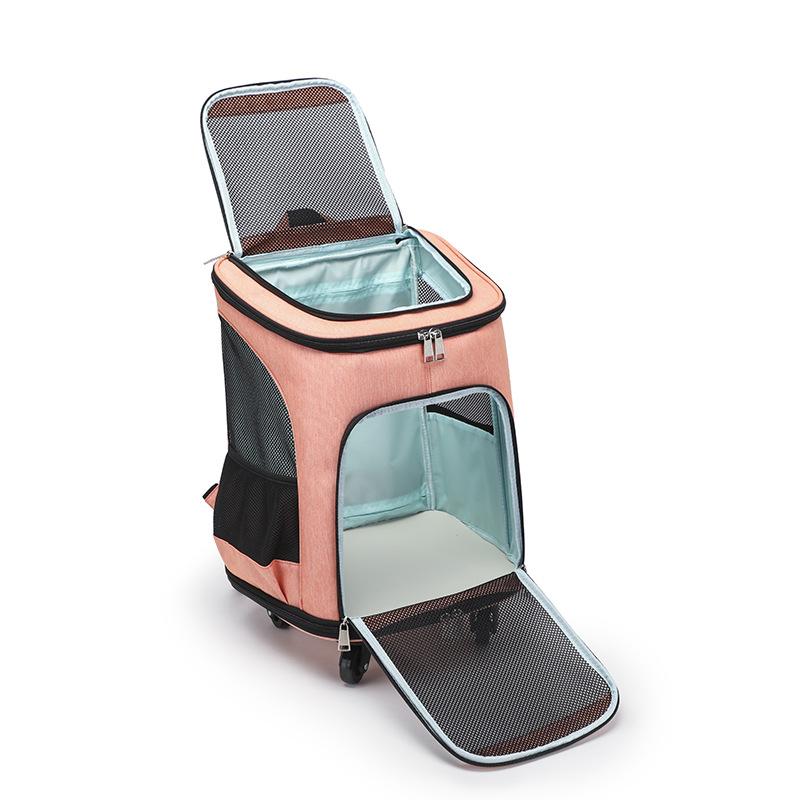 Portable Cat Travel Bag on Wheels Large Capacity Pet Carrier for Summer Breathable Mesh Kitten Backpack Lightweight Cat Trolley