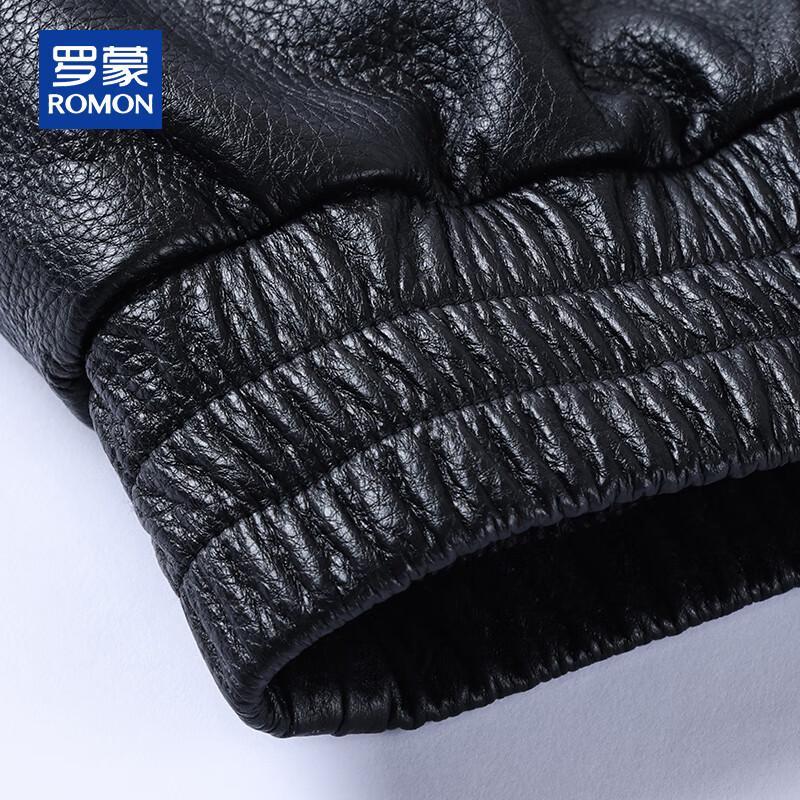 ROMON Men's Genuine Cowhide Leather Lapel Jacket