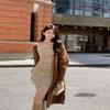 V-neck Long-sleeved Dress Women's Autumn and Winter New Women's Clothing Cross-tight Waist Temperament Versatile Hip-wrap Skirt