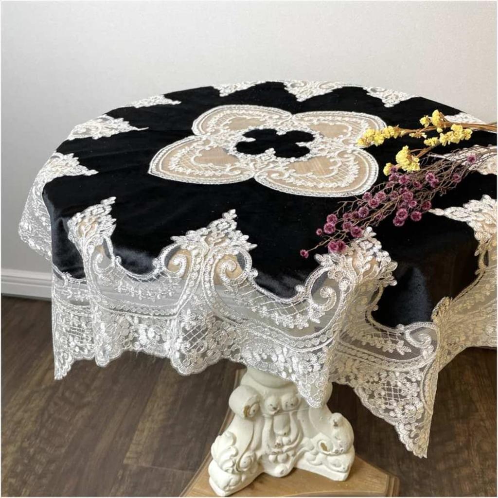 Elegante Innenausstattung Italienische Spitze Tischdecke, Schwarz, 85x85cm, für Schönheitsstudios und Nagelstudios, 12125TC