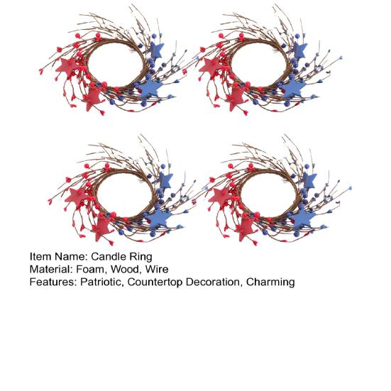 Vlastenecký svícenový věnec Červený Bílý Modrý Hvězda Smíšený Umělý Bobulový Svícenový Věnec Mini Stojan na Sloupové Svíčky pro Stolní Dekoraci na 4. července