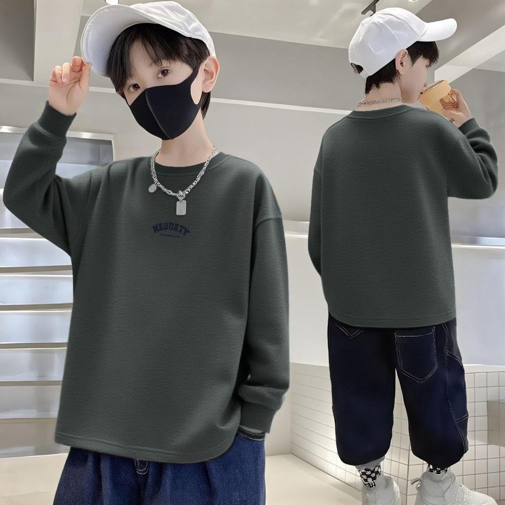 100% Pure Cotton Boys' Long-Sleeve Autumn T-Shirt – Loose Fit, Round Neck Children's Fashion Tee