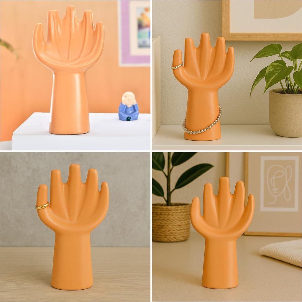 Moderne Abstrakte Hand Keramikfigur | Symbol für Eleganz & Kreativität | Ein luxuriöser Hauch für Ihren Raum | Packung mit 1, Pfirsich