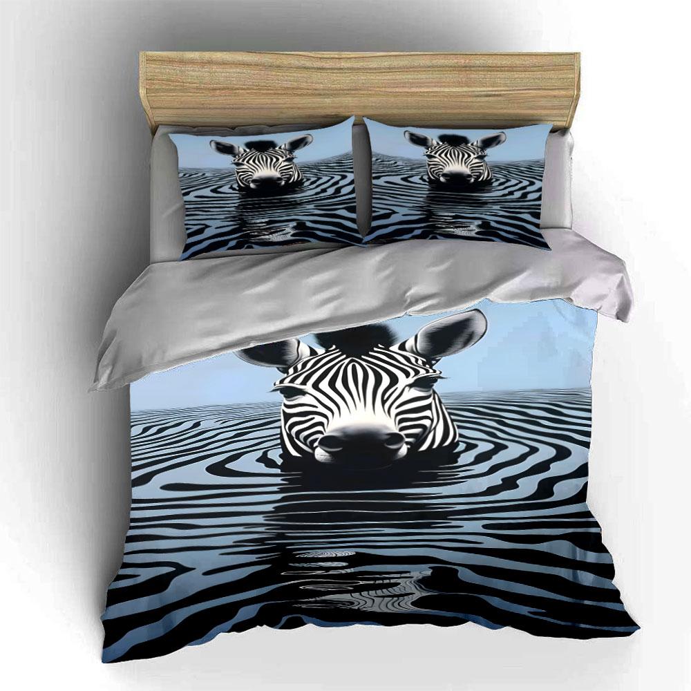 Zebra In Rippling Water. Bedding Sets Duvet Cover Sets Duvet Covers Pillowcases(1*Duvet Cover 2*Pillowcases Without Duvet Insert)