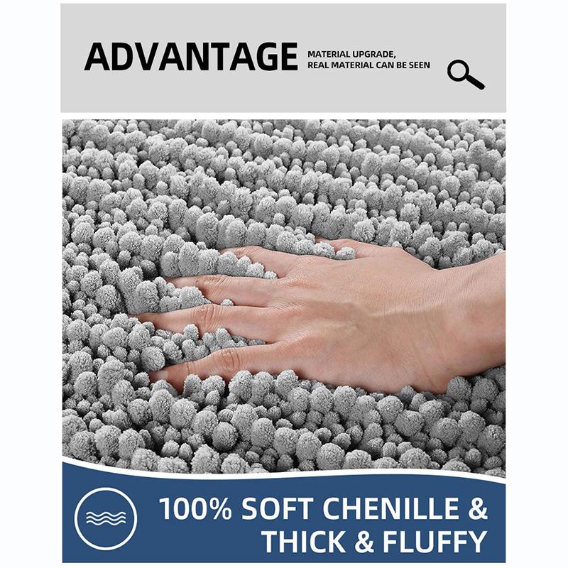 Thick Chenille Bathroom Mat, Water Absorbent Non-Slip Quick Dry Shower Rug