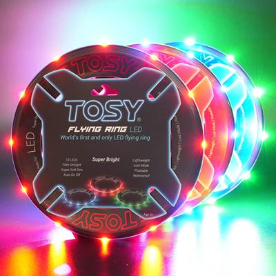 TOSY Flying Ring 12 Super Auto Light Lightweight Cool Easter Basket Filler Gift Toy for and Kids - LEDs, Bright, Soft, Up, Safe, Waterproof, Frisbee,