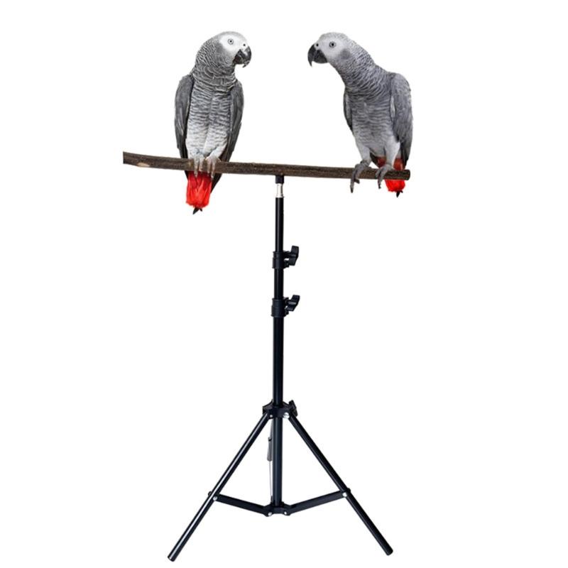 Supporto con Perch per Uccelli Treppiede Costruzione in Legno Naturale Design Retrattile Regolazione Altezza Strumento di Addestramento per Pappagalli