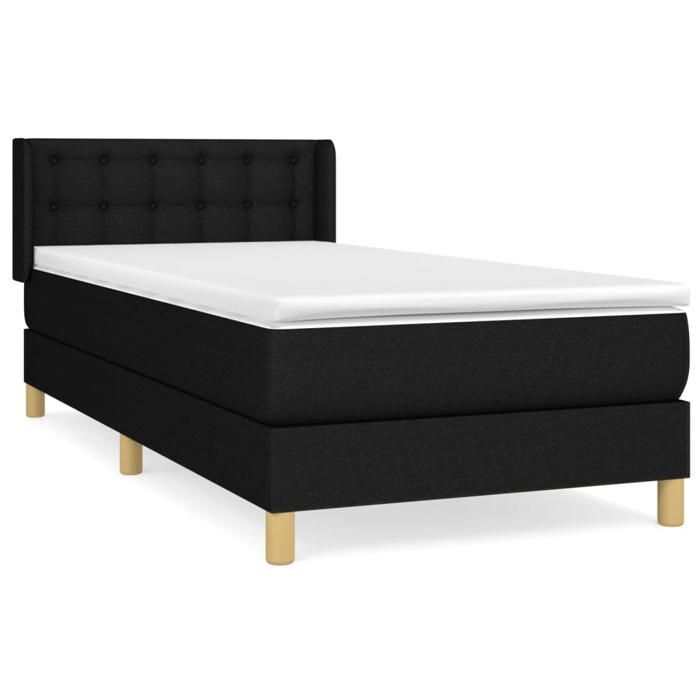 3130547 vidaXL Lit à sommier tapissier et matelas Noir 80x200 cm Tissu