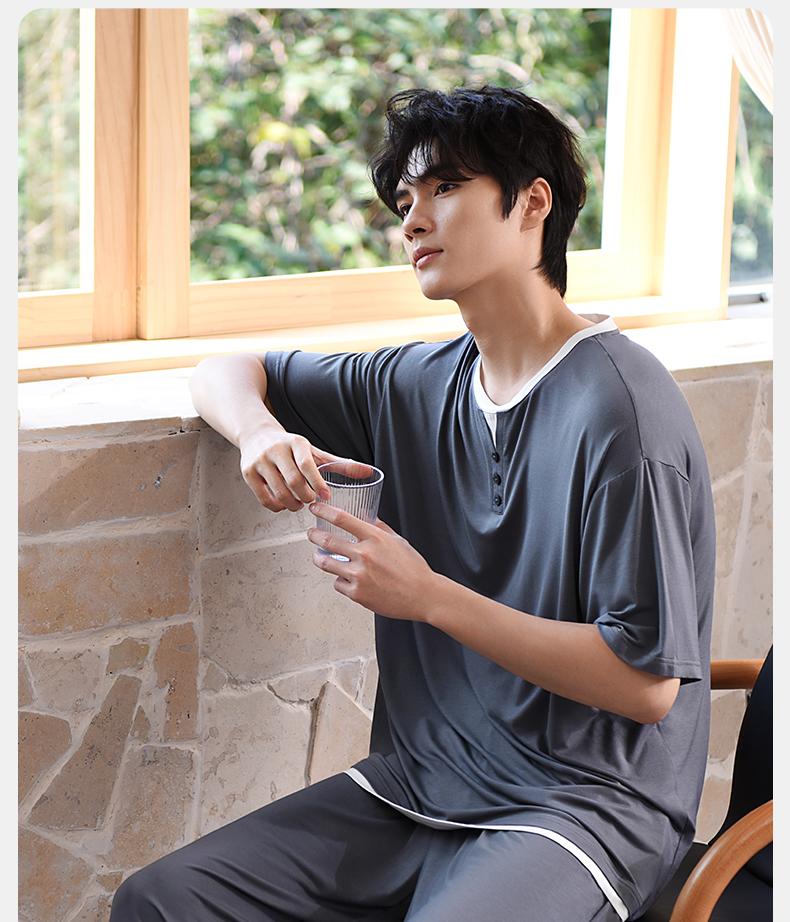 Xuan Liang Men's Modal Thin Short-Sleeved Pants Casual Home Furnishing Set