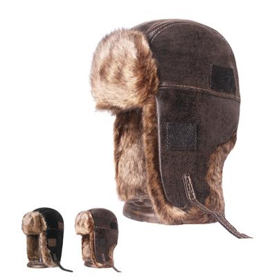 Leather Thick Bomber Hat Cap Men's Winter Warm Ear Protection Snow Cap Ski Cap Skullies Beanies Sleeve Cap