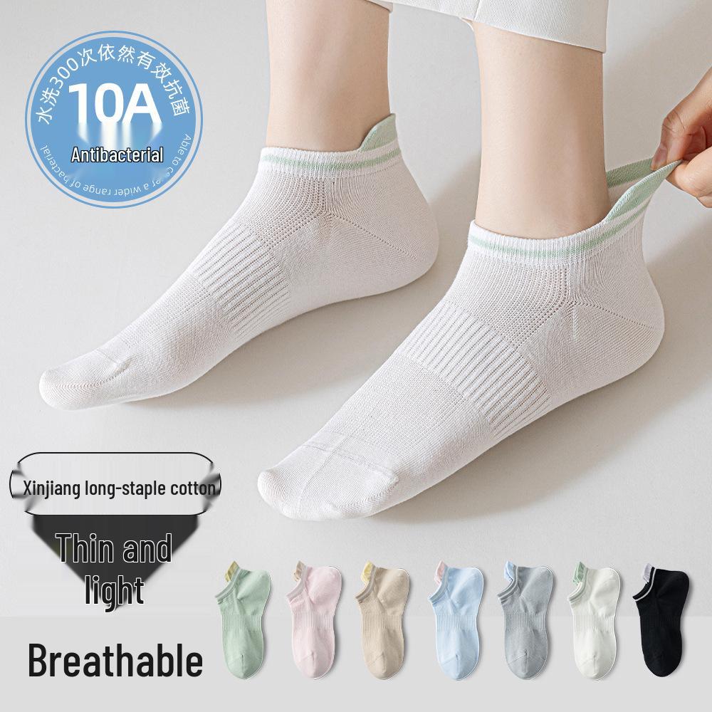 

Women s Pure Cotton Breathable Mesh Boat Socks with Non-Slip Heel - Seamless Spring/Summer Design