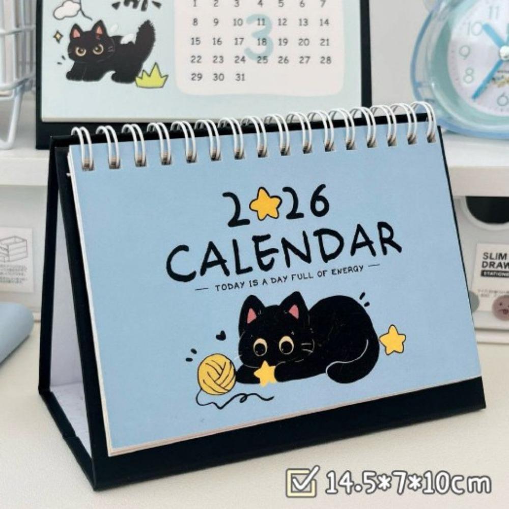 2026 Desk Calendar Coil Portable Mini Calendar Cute Cat Schedule Planner Office School Supplies Cartoon Desktop Decoration